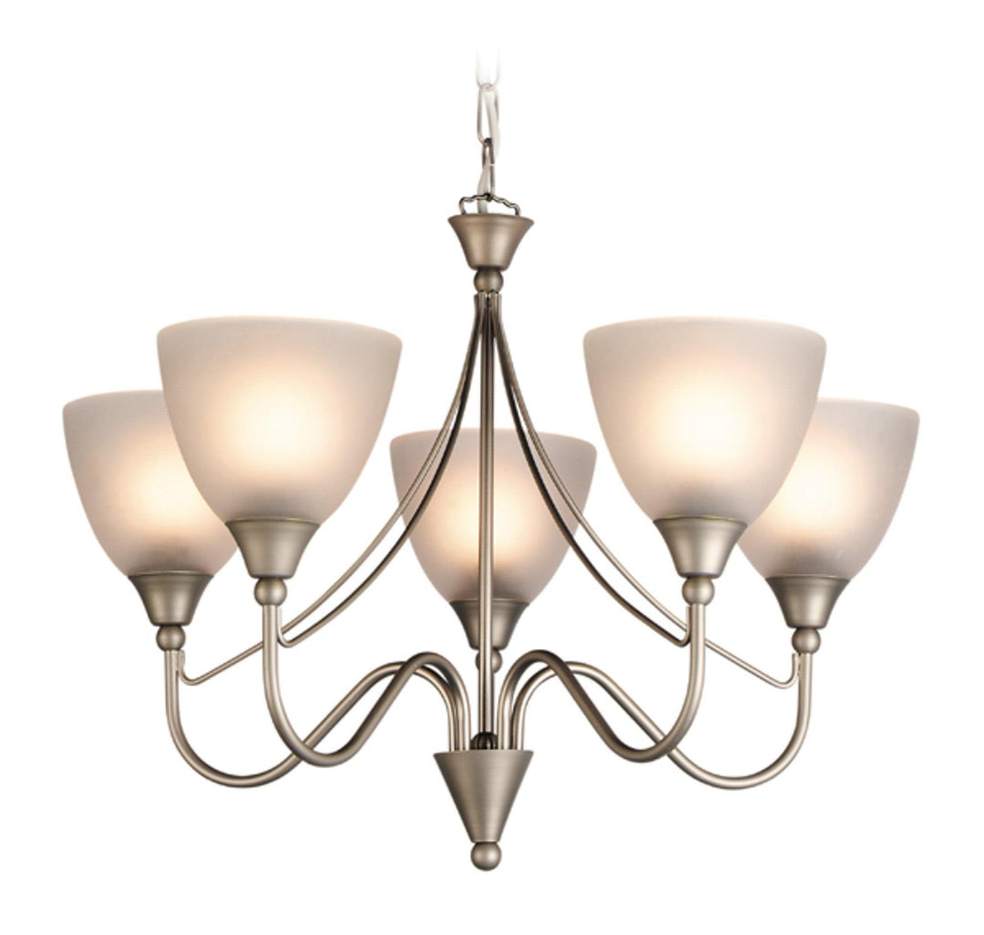 Santana 5 Light Fitting Satin Steel with Opal Glass - Prisma Lighting