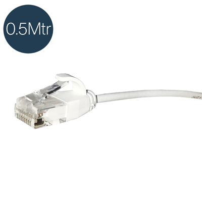 COMTEC 0.5M Ultra Slim Cat6 White Patch Lead - Compact Ethernet Cable