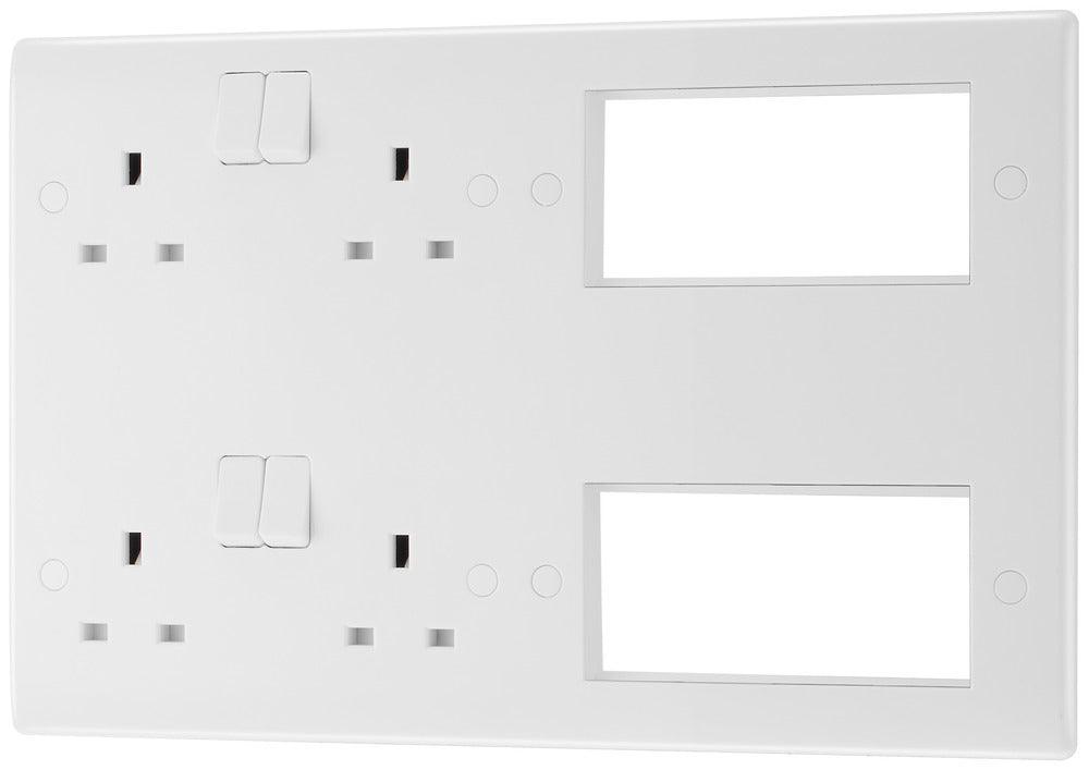 BG Nexus White 13A Double Pole 2-Gang Converter Switched Socket with 2x 4 EM 8222EM8
