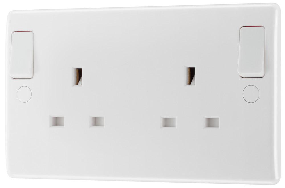 BG Nexus White 13A Double Pole 2-Gang Switched Socket with Outboard Rockers 822DPOB
