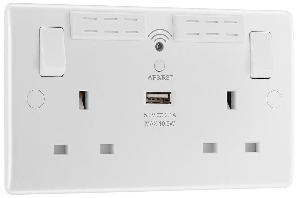 800 Series 13A 2-Gang Socket with Wi-Fi and USB Ports (2.1A) - Prisma Lighting