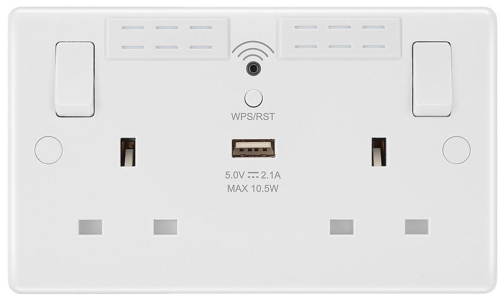 BG White 13A 2G SW SKT+WIFI+USB (2.1A) White