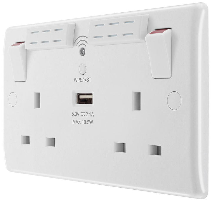 800 Series 13A 2-Gang Socket with Wi-Fi and USB Ports (2.1A) - Prisma Lighting