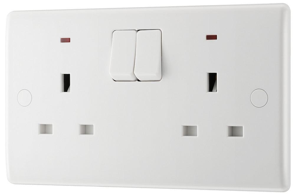 BG Nexus White 13A 2-Gang Switched Socket with Indicators 826-01