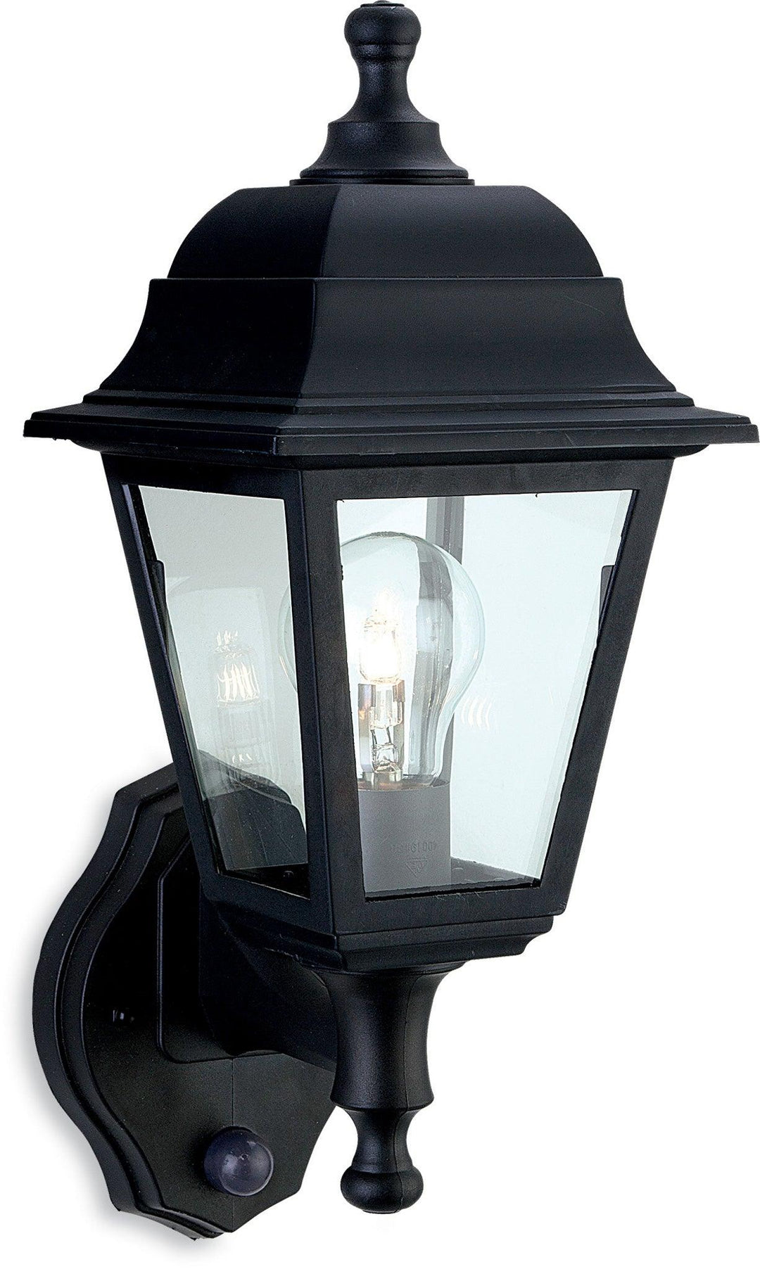 Oslo Lantern - Uplight with PIR Black Resin - Prisma Lighting