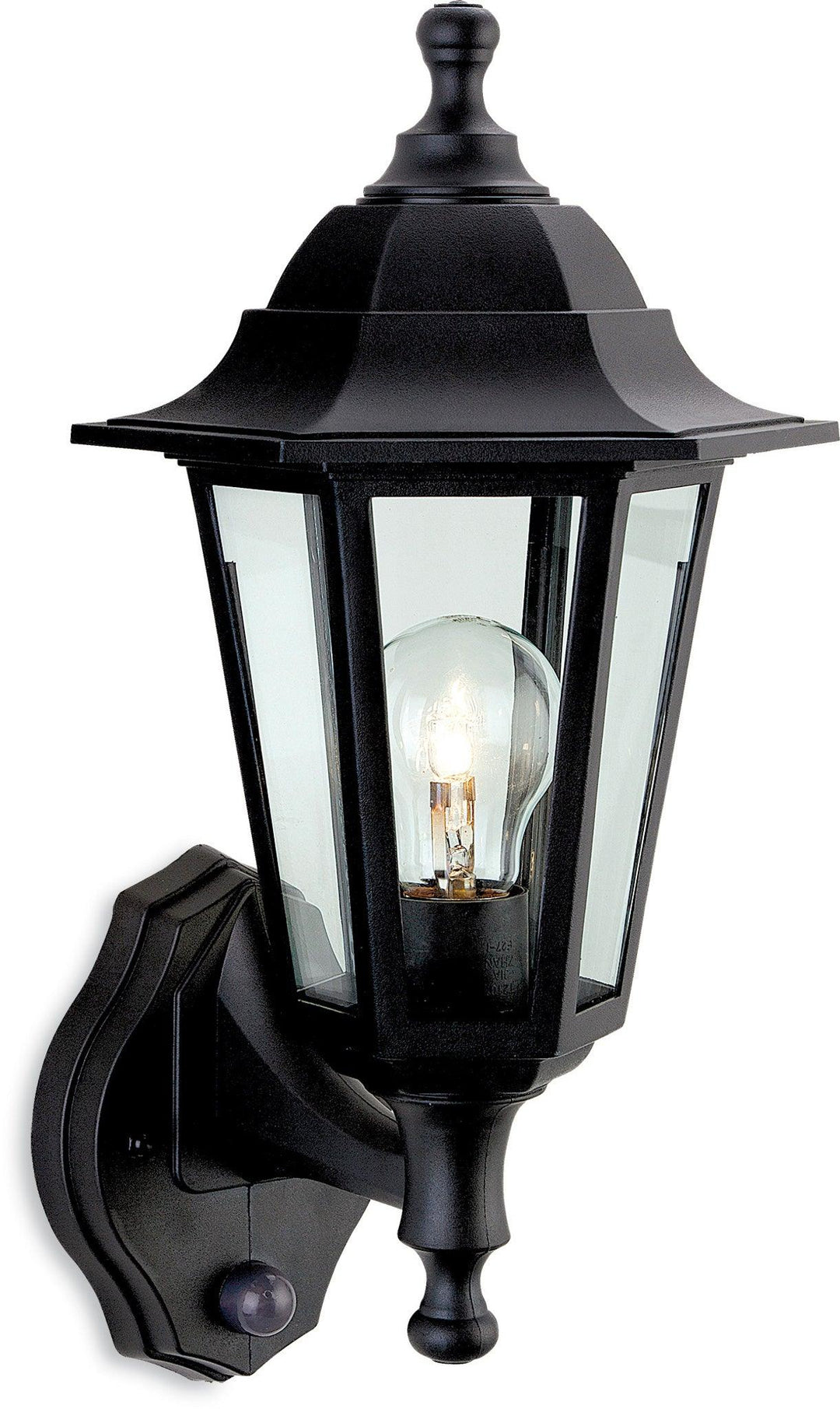 Malmo Lantern - Uplight with PIR Black Resin - Prisma Lighting