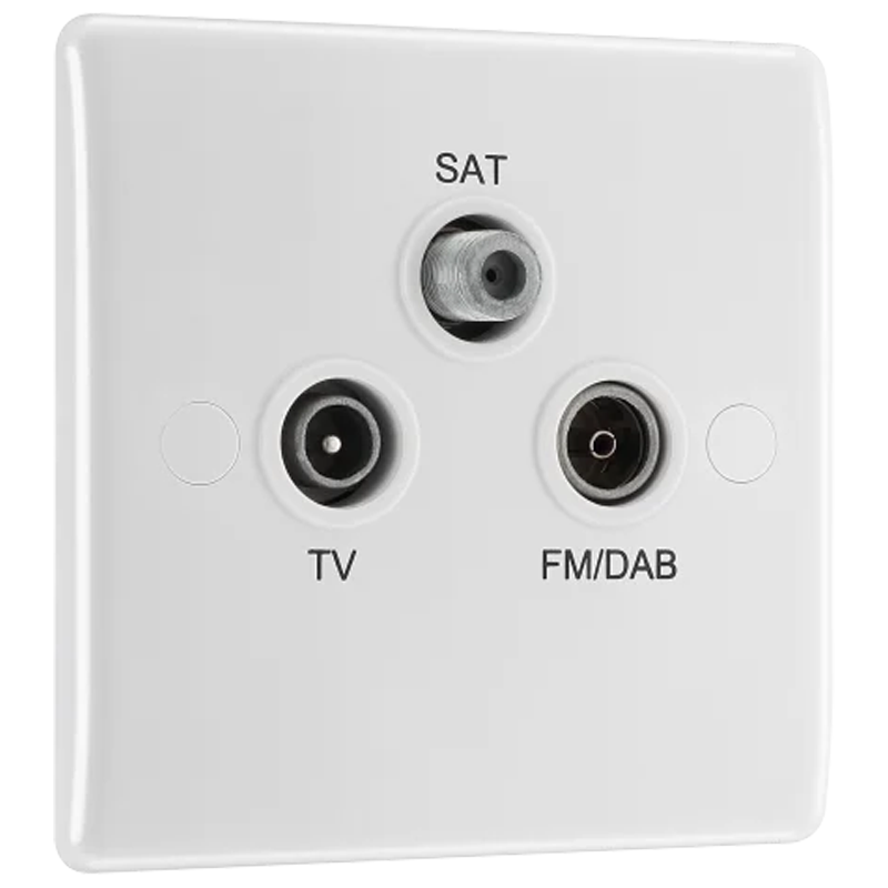 800 Series 3-Gang TV/FM/SAT Triple Socket Outlet with Screw - Prisma Lighting