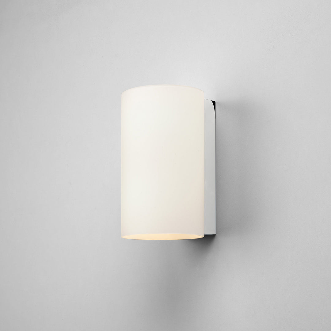 Astro Cyl 200 Wall Light polished chrome base with opal glass cylinder