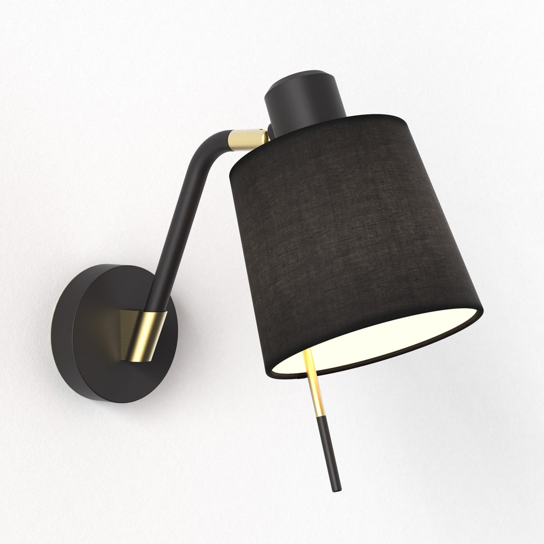 Astro Edward Wall Light in Matt Black with Gold joint, adjustable arm and 155 mm shade size