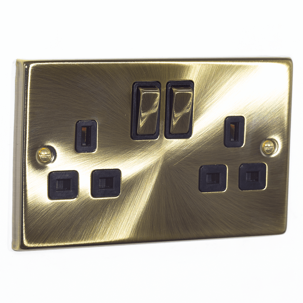 Click Deco 13A Double Switched Socket Chrome Black VPCH536BK