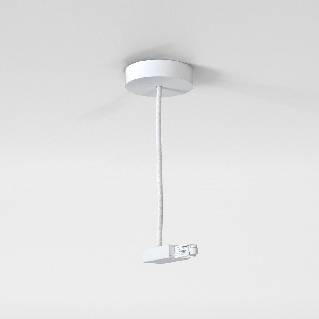Astro Track Suspension Live End Supply in Matt White, ceiling canopy detail