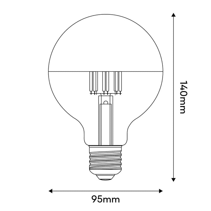 LED Filament Large Globe G95 7W 650LM E27 Half Cup Silver 2700K Dimmable