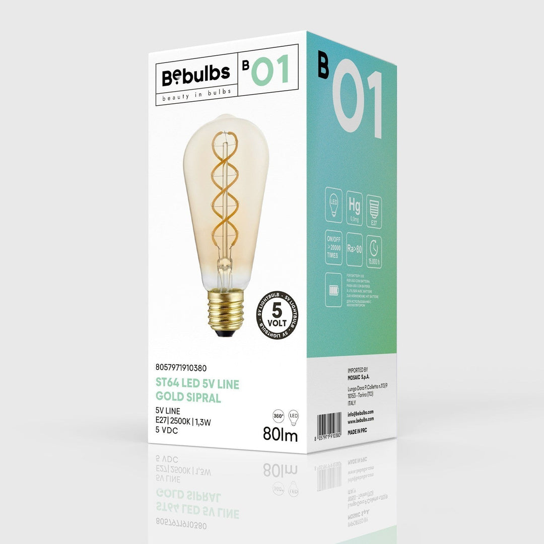 LED Filament Vintage ST64 5VDC 1.3W 80LM E27 Gold 2500K Dimmable