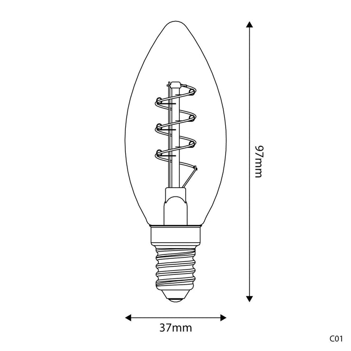 LED Carbon Vintage Spiral Bulb C35 2.5W 136LM E14 Gold 1800K Dimmable