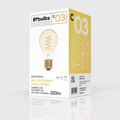 LED Carbon Vintage Spiral Bulb A60 4W 250LM E27 Gold 1800K Dimmable