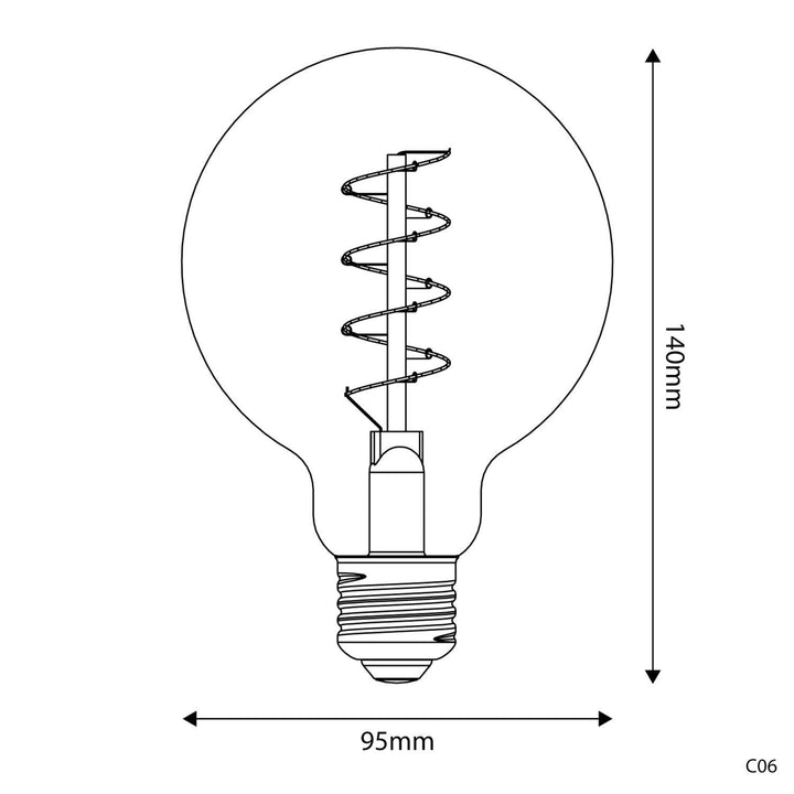 LED Carbon Vintage Spiral Bulb G95 4W 250LM E27 Gold 1800K Dimmable