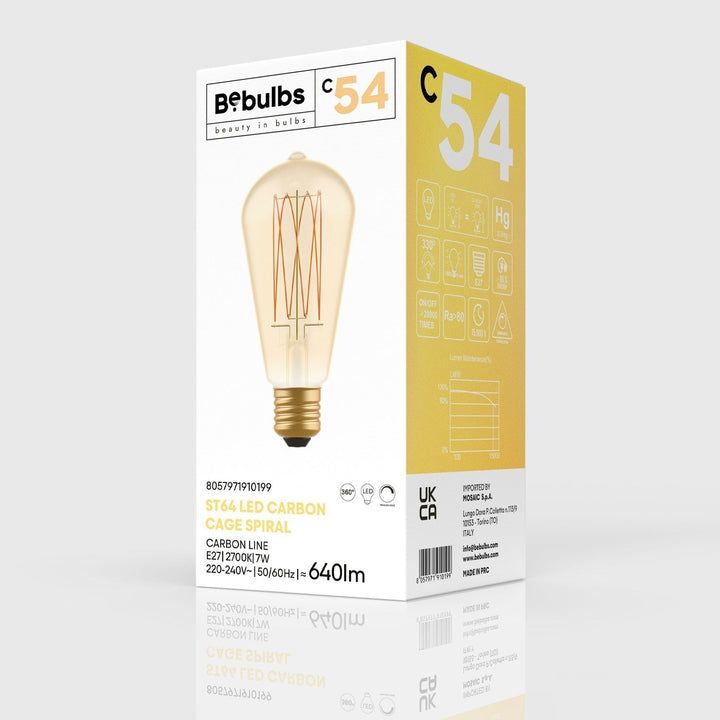 LED Carbon Vintage Cage Bulb ST64 7W 640LM E27 Gold 2700K Dimmable