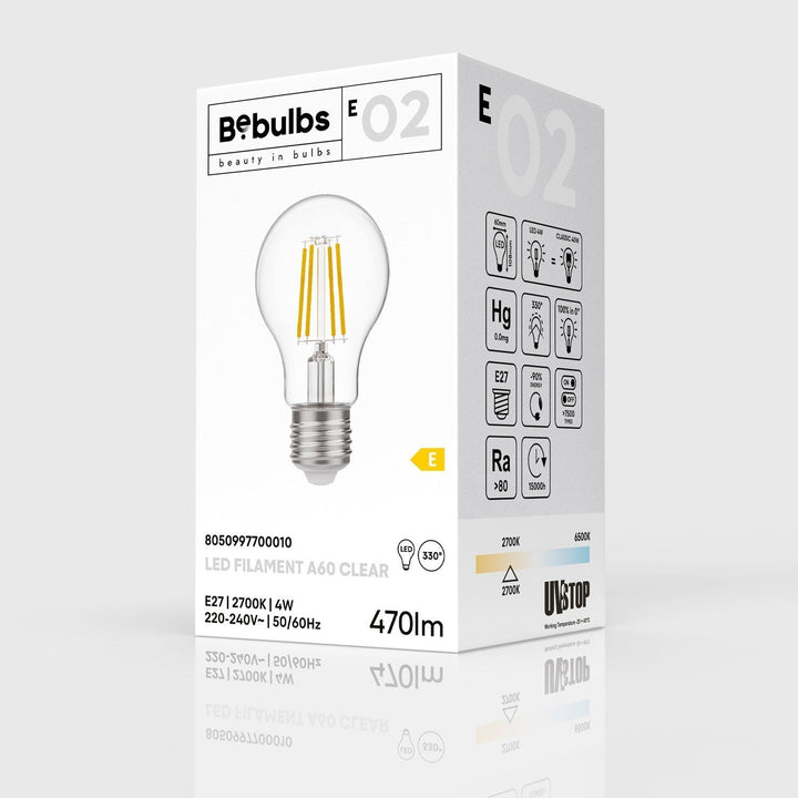 LED Filament Standard A60 4W 470LM E27 Clear 2700K