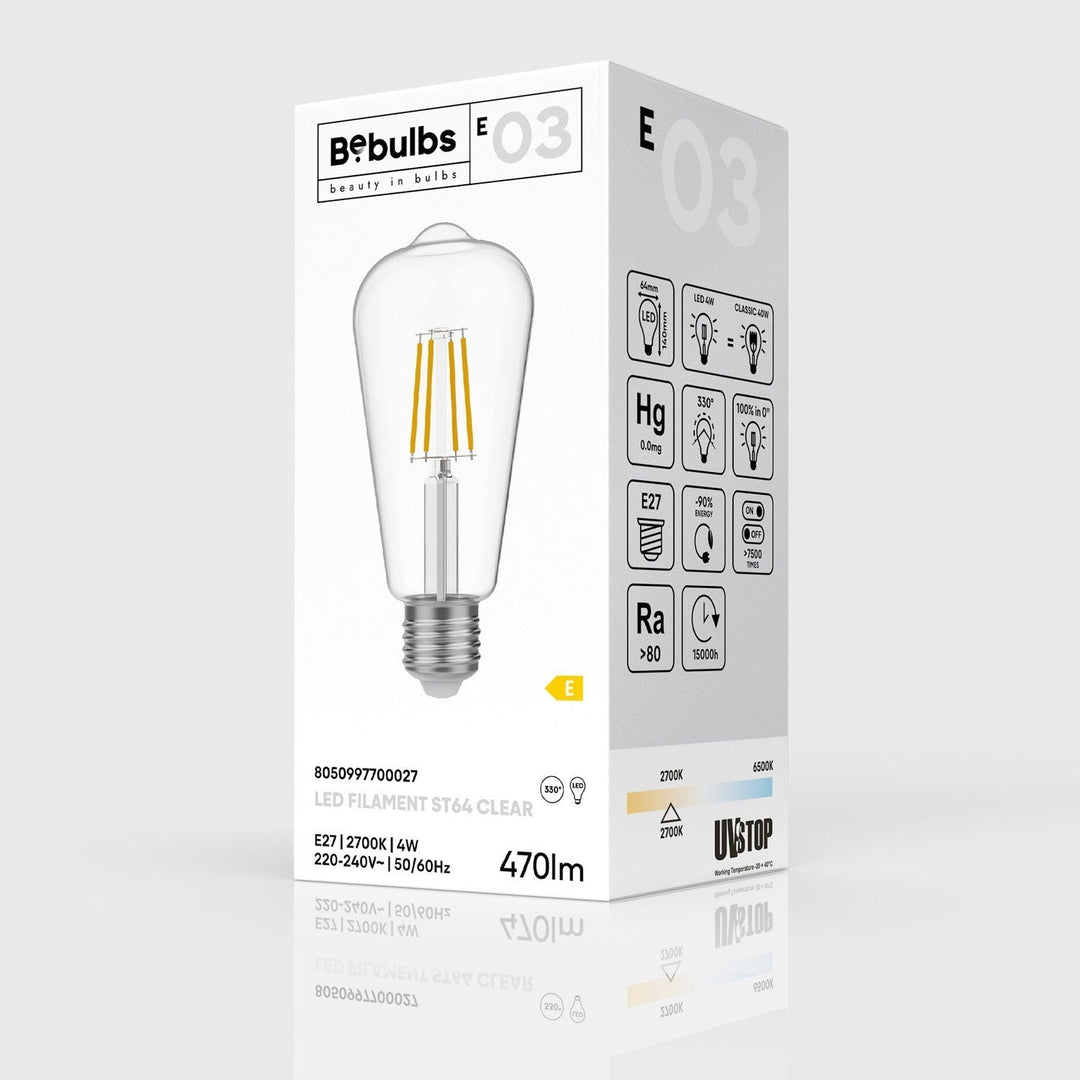 LED Filament Vintage ST64 4W 470LM E27 Clear 2700K