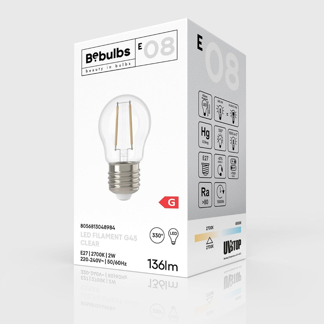 LED Filament Mini Globe G45 2W 136LM E27 Clear 2700K