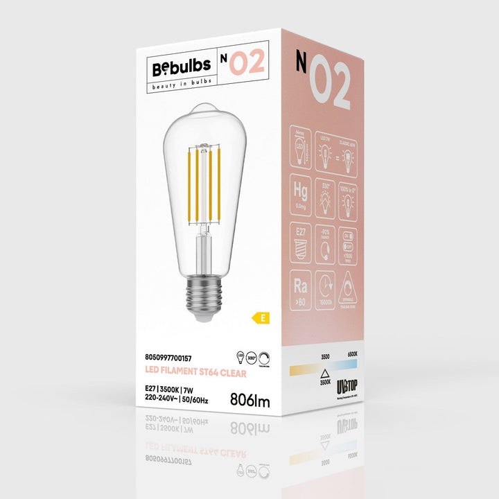 LED Filament Vintage Bulb ST64 7W 806LM E27 Clear 3500K Dimmable