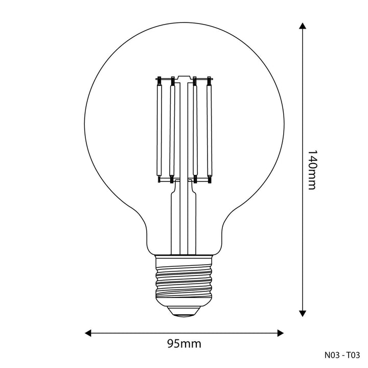 LED Filament Large Globe Bulb G95 7W 806LM E27 Clear 3500K Dimmable