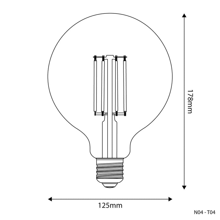 LED Filament Extra Large Globe Bulb G125 7W 806LM E27 Clear 3500K Dimmable