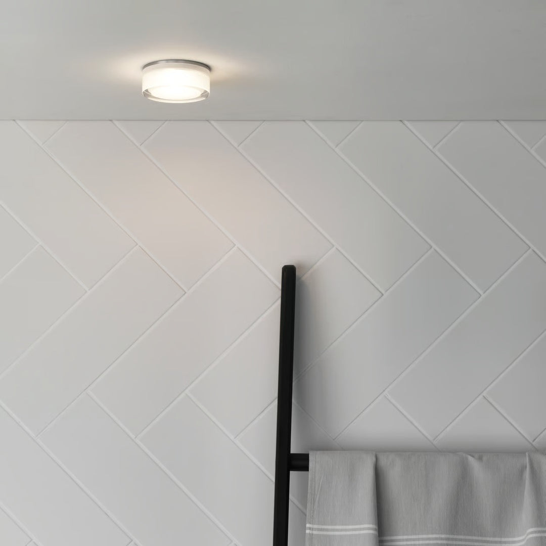 Bathroom ceiling installation with Vancouver Round 90 LED in use
