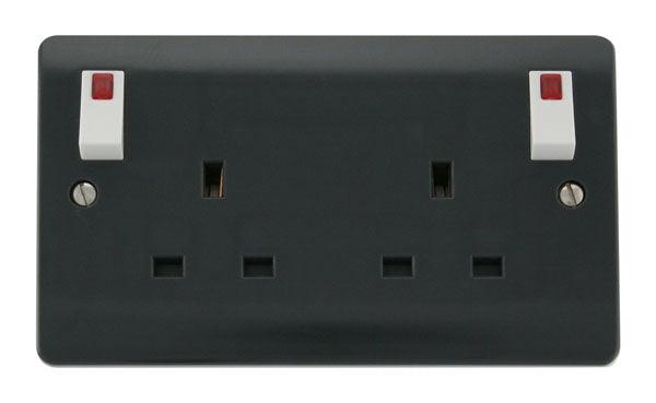 Mode Part M 13A 2 Gang DP Outboard Switched Socket Outlet Anthracite Grey / Polar White