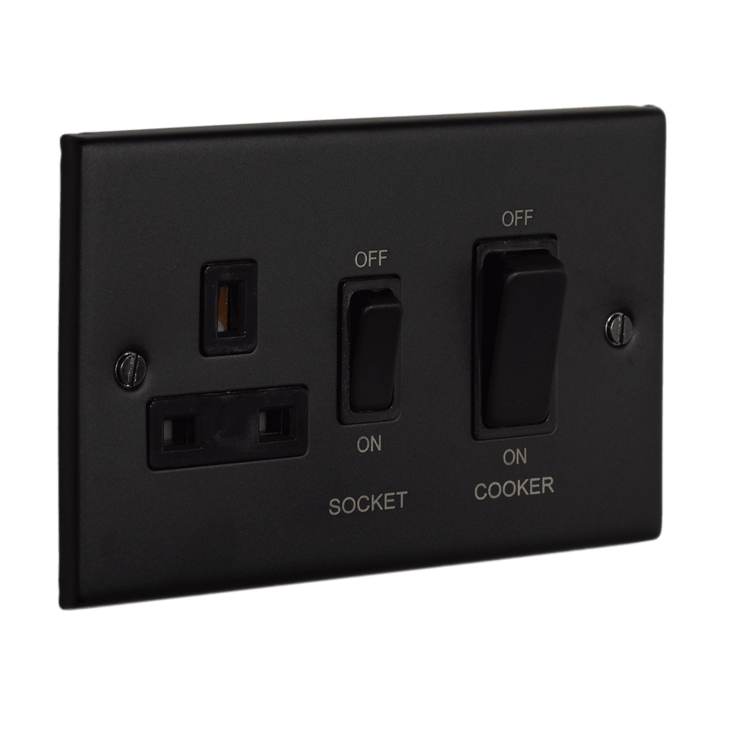 LGA Selectric Matt Black Cooker Control Socket, Double Pole Switch With LED Indicator DLS11-49