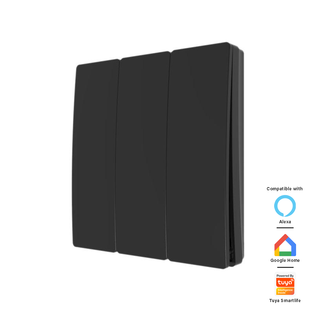Culina 3-Gang Kinetic Push Switch Matt Black IP65 front view