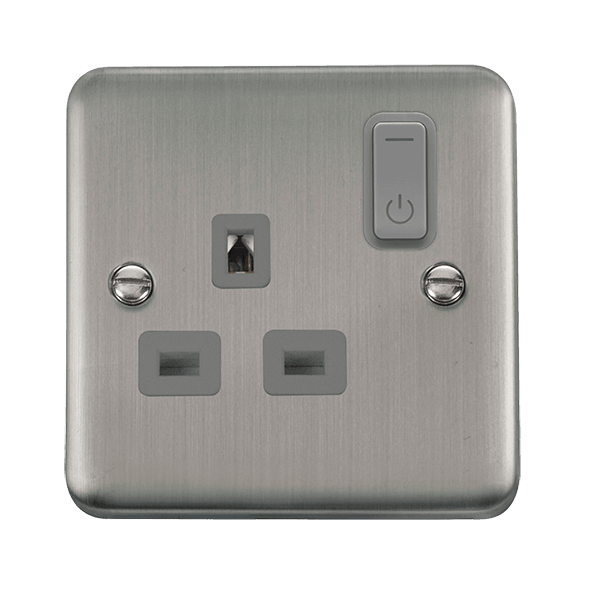Click Smart+ Ingot Deco+ 13A Single Gang RF Smart Socket in Stainless Steel & Grey DPSS30535GY