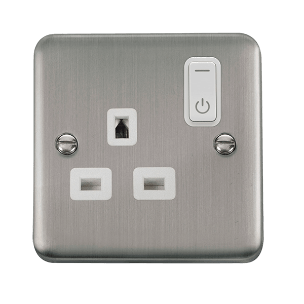 Click Smart+ Ingot Deco+ 13A Single Gang RF Smart Socket in Stainless Steel & White DPSS30535WH