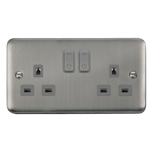 Click Smart+ Ingot Deco+ 13A Double Gang RF Smart Socket in Stainless Steel & Grey DPSS30536GY