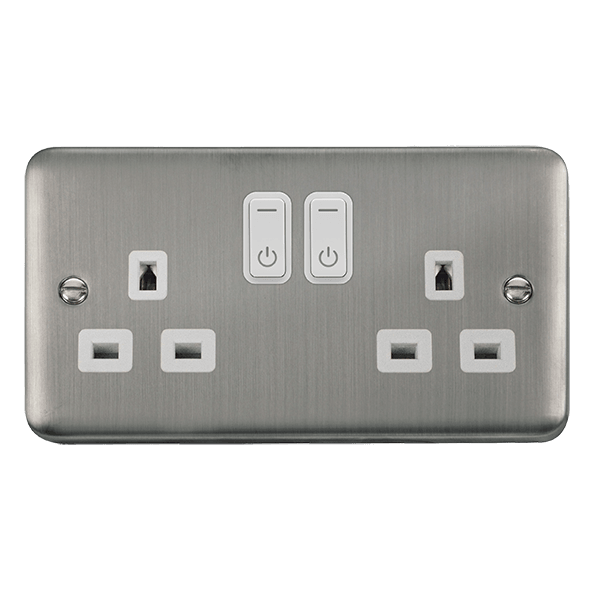 Click Smart+ Ingot Deco+ 13A Double Gang RF Smart Socket in Stainless Steel & White DPSS30536WH