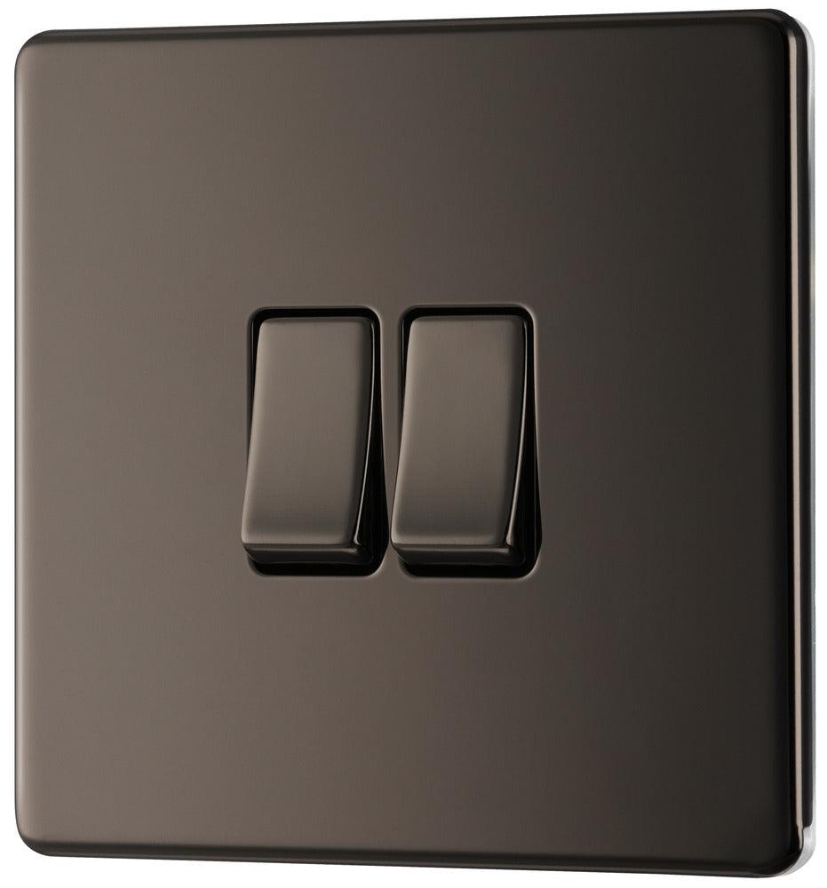 BG Screwless Flatplate Double Switch, 20A 16AX 2 Way Black Nickel FBN42-01