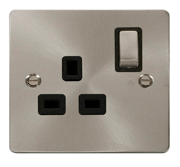 Define Flat Pl Ingot 1Gang - Ingot 1 Gang 13A DP Switched Socket  - Black in black finish.