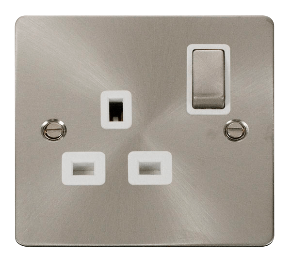 Define Flat Pl Ingot 1Gang - Ingot 1 Gang 13A DP Switched Socket  - White in black finish.