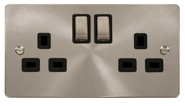 Define Flat Plate Ingot 2Ga - Ingot 2-Gang 13A DP Switched Socket  - Black in black finish.