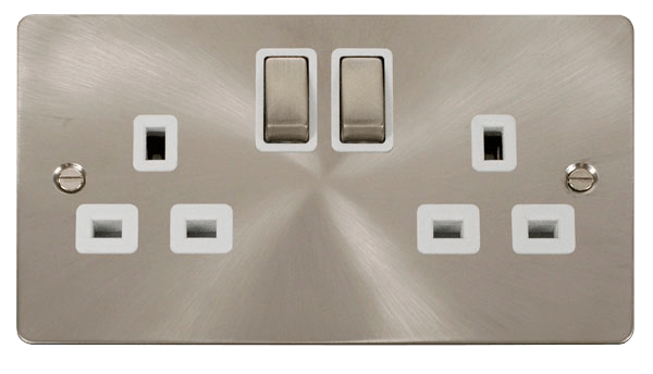 Define Flat Plate Ingot 2Ga - Ingot 2-Gang 13A DP Switched Socket  - White in black finish.