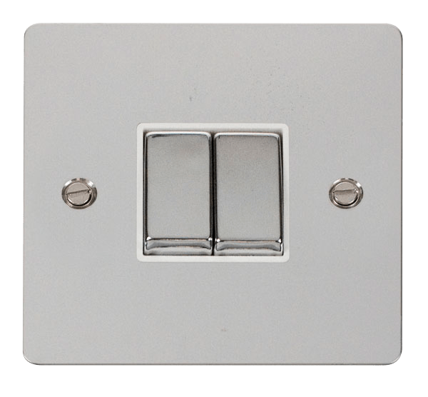 Define Flat Plate Ingot 10A - Ingot 10AX 2 Gang 2 Way Switch  - White in black finish.