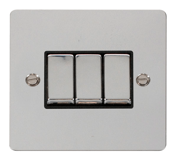 Define Flat Plate Ingot 10A - Ingot 10AX 3 Gang 2 Way Switch   - Black in black finish.