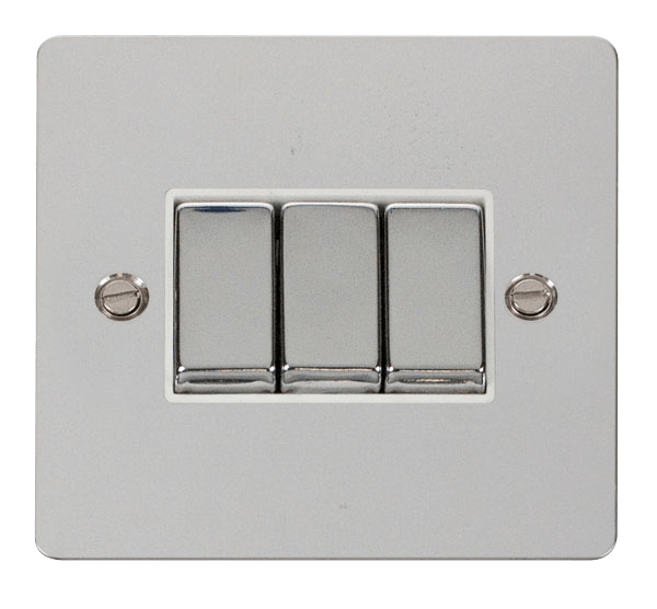 Define Flat Plate Ingot 10A - Ingot 10AX 3 Gang 2 Way Switch   - White in black finish.