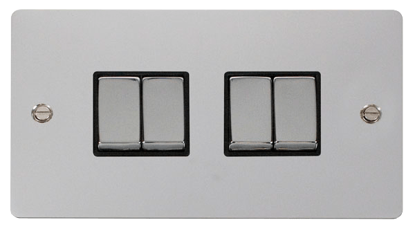 Define Flat Plate Ingot 10A - Ingot 10AX 4 Gang 2 Way Switch  - Black in black finish.