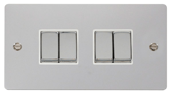 Define Flat Plate Ingot 10A - Ingot 10AX 4 Gang 2 Way Switch  - White in black finish.