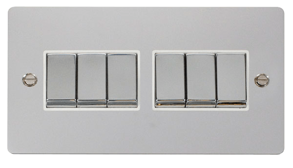 Define Flat Plate Ingot 10A - Ingot 10AX 6 Gang 2 Way Switch  - White in black finish.