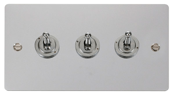 Define Flat Plate 10A 3Gang - 10AX 3 Gang 2 Way Toggle  Switch in black finish.