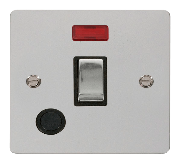 Define Flat Plate Ingot 20A - Ingot 20A 1 Gang DP Switch + Flex Outlet  + Neon  - Black in black finish.