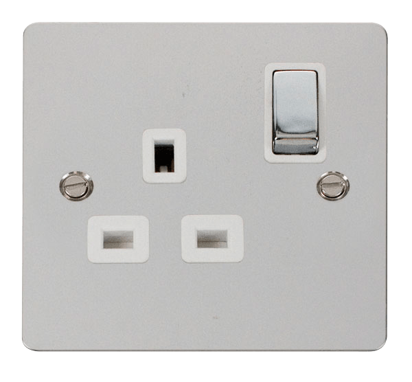 Define Flat Pl Ingot 1Gang - Ingot 1 Gang 13A DP Switched Socket  - White in black finish.