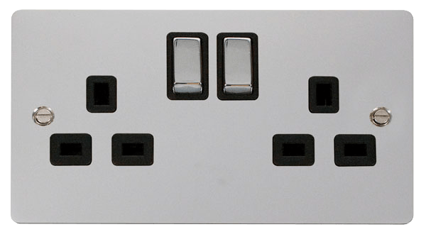 Define Flat Plate Ingot 2Ga - Ingot 2-Gang 13A DP Switched Socket  - Black in black finish.